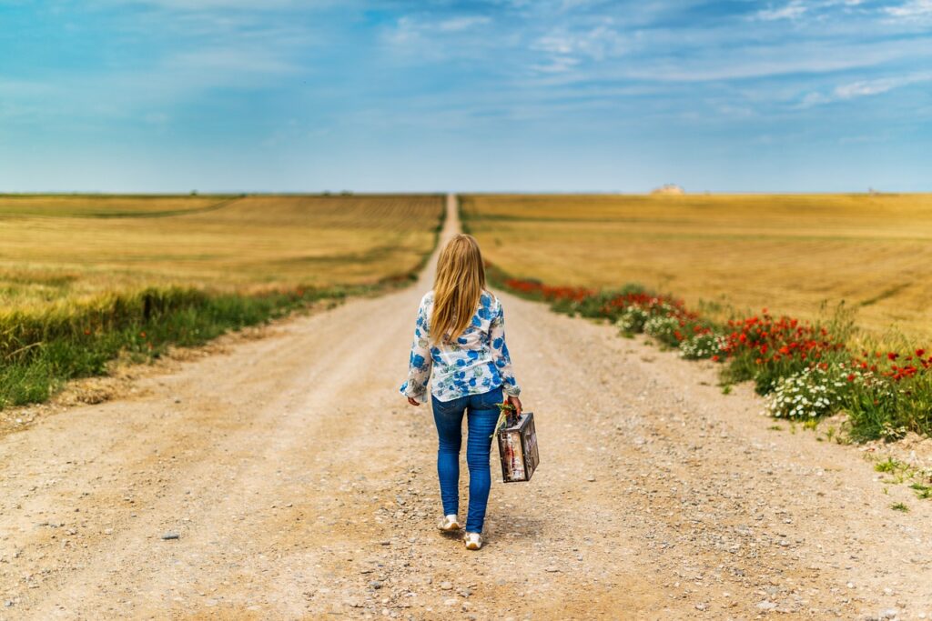 suitcase, girl, leaving