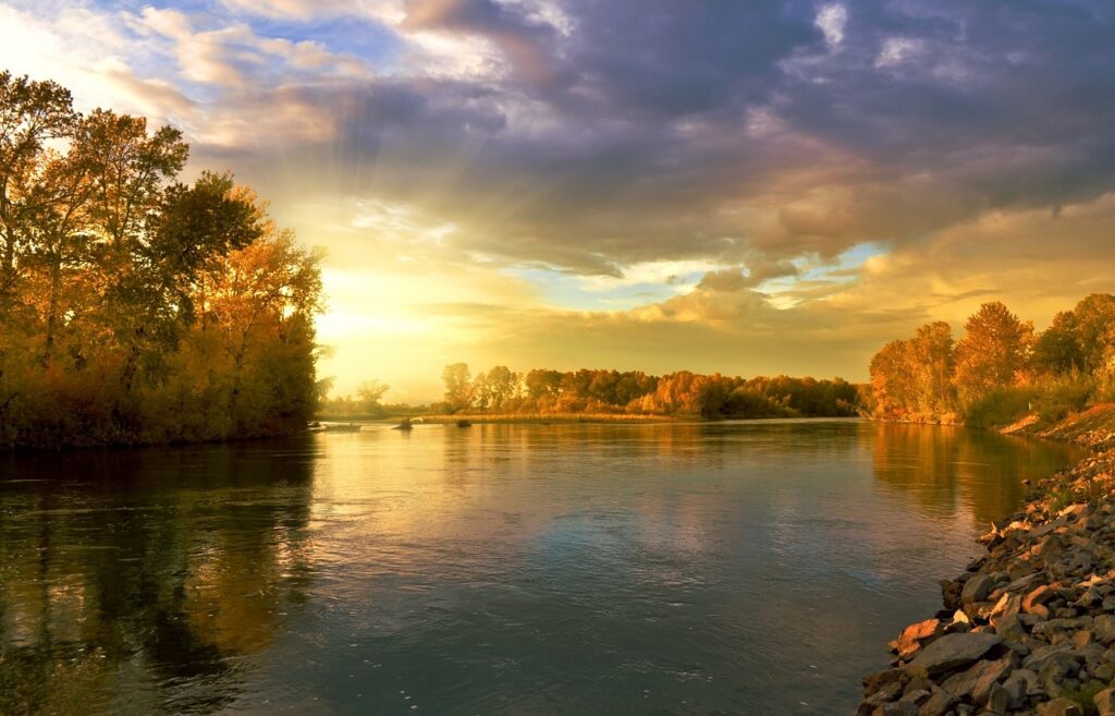 river, autumn, trees