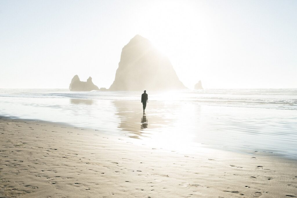 man, walk, beach